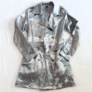 Isda & Co silver linen trench coat Womens Extra Small vintage metallic statement